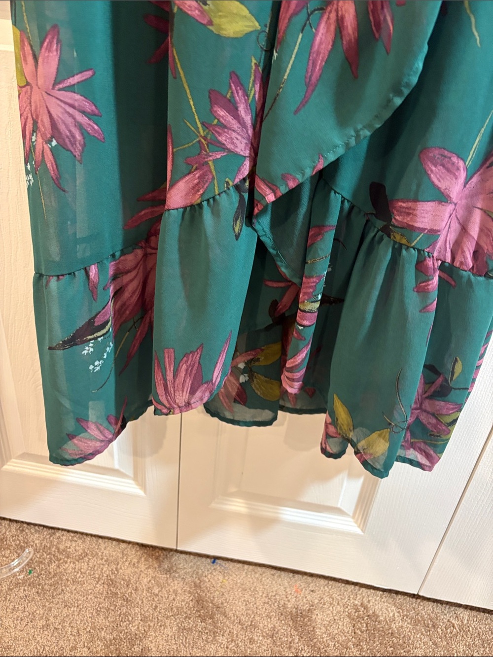 Ava & Viv Green Floral Faux-Wrap Midi Dress Cottagecore Boho Romantic - Picture 3 of 7